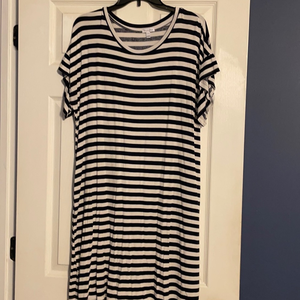 Blue and white striped dress